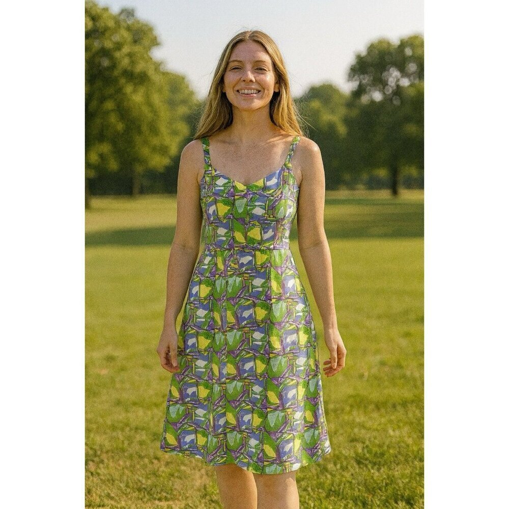 Vintage Strappy Design Green Purple Dress Long